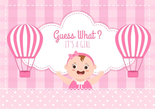 Birth Photo Girl Baby Image Pink Color Background Cartoon Illustration — Vettoriale Stock