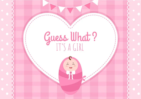 Birth Photo Girl Baby Image Pink Color Background Cartoon Illustration — Wektor stockowy