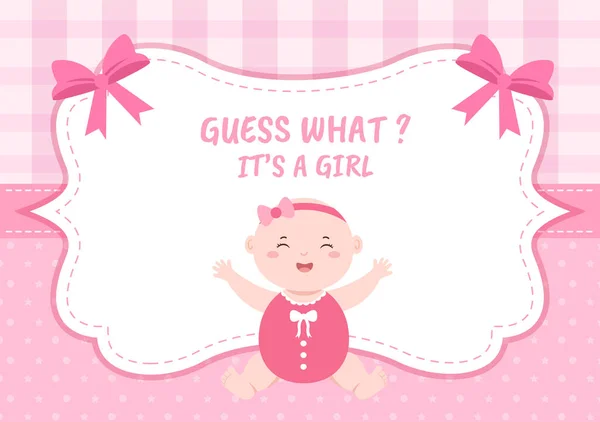 Birth Photo Girl Baby Image Pink Color Background Cartoon Illustration — 图库矢量图片