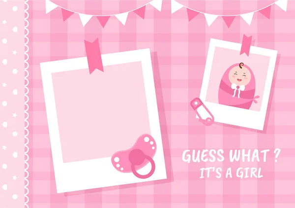 Birth Photo Girl Baby Image Pink Color Background Cartoon Illustration — Vettoriale Stock