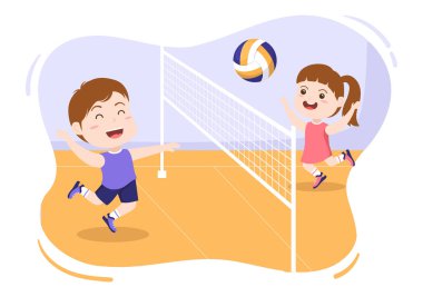 Voleybol oyuncusu Spor Yarışması Salonu 'nda Tatlı Çocuk Çizgi Filmleri Serisi