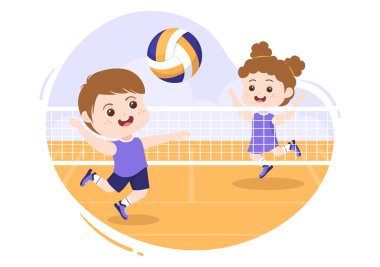 Voleybol oyuncusu Spor Yarışması Salonu 'nda Tatlı Çocuk Çizgi Filmleri Serisi