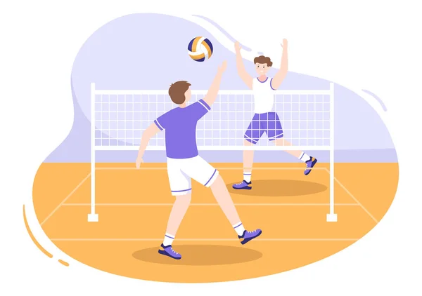 Jogador Voleibol Ataque Série Competição Esportiva Indoor Flat Cartoon Illustration — Vetor de Stock