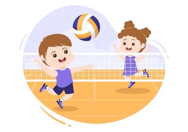 Giocatore Pallavolo Sull Attacco Serie Competizioni Sportive Indoor Flat Cute — Vettoriale Stock