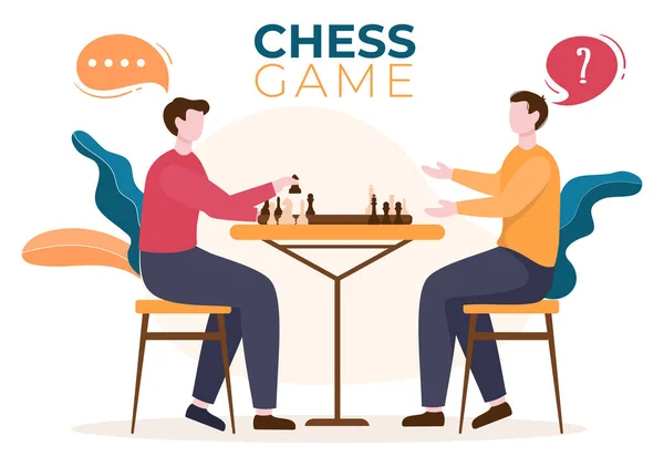 Σκάκι Επιτραπέζιο Παιχνίδι Γελοιογραφία Ιστορικό Εικονογράφηση Δύο Άτομα Που Κάθονται — Διανυσματικό Αρχείο