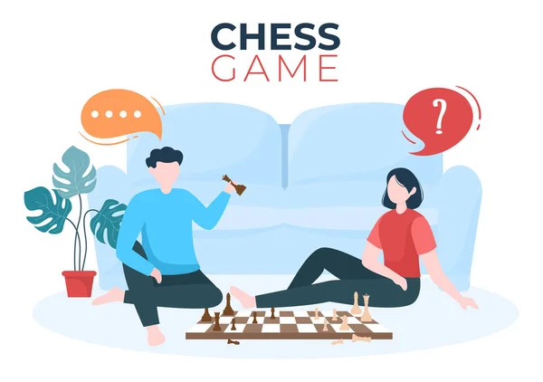 Σκάκι Επιτραπέζιο Παιχνίδι Γελοιογραφία Ιστορικό Εικονογράφηση Δύο Άτομα Που Κάθονται — Διανυσματικό Αρχείο