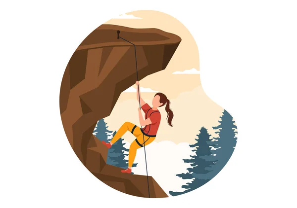 Mountain Rock Climbing Cartoon Ilustracja Climber Climbs Wall Mountainous Cliff — Wektor stockowy