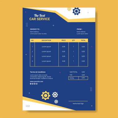 Araba Servisi Fatura Şablonu Sosyal Medya Düz Çizgi Film Arkaplan Vektör İllüstrasyonu