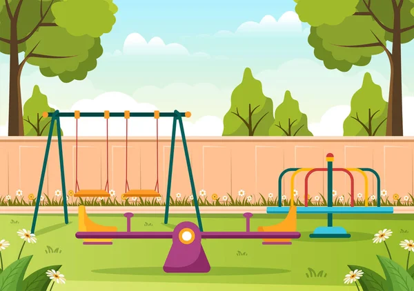 Children Playground Swings Slide Climbing Ladders More Amusement Park Little — Vettoriale Stock