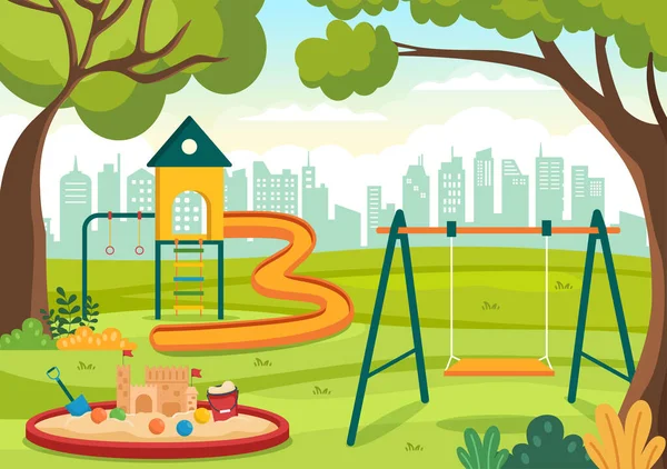 Children Playground Swings Slide Climbing Ladders More Amusement Park Little — Vetor de Stock