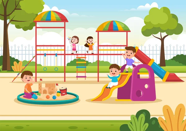 Children Playground Swings Slide Climbing Ladders More Amusement Park Little — Stockvektor