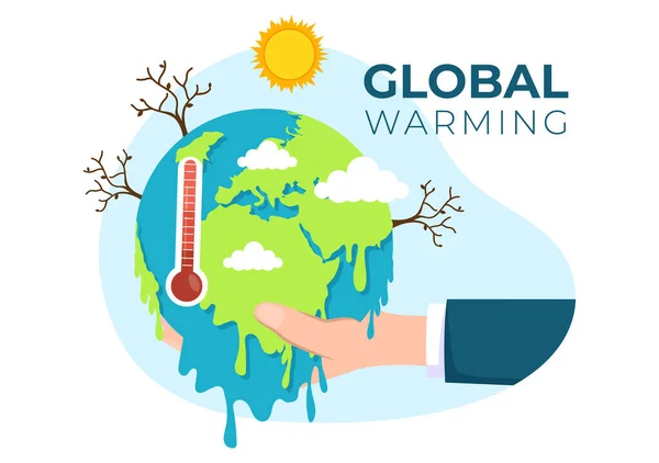 Illustration Style Cartoon Réchauffement Climatique Avec Planète Terre État Fusion — Image vectorielle