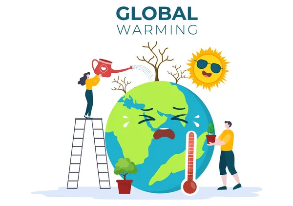 Illustration Der Globalen Erwärmung Cartoon Stil Mit Dem Planeten Erde — Stockvektor
