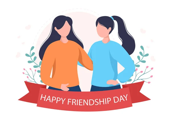 Happy Friendship Day Cute Ilustracji Kreskówki Młodych Chłopców Dziewcząt Przytulanie — Wektor stockowy