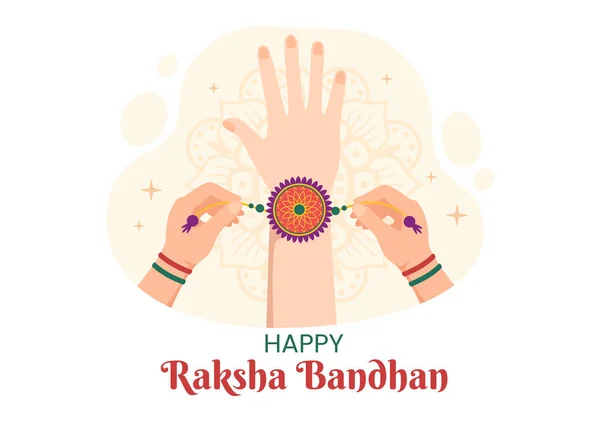 Feliz Raksha Bandhan Ilustración Dibujos Animados Con Hermana Vinculando Rakhi — Archivo Imágenes Vectoriales