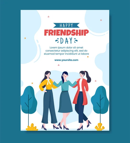 Happy Friendship Day Social Media Plakat Szablon Płaski Kreskówka Tło — Wektor stockowy