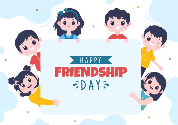 Happy Friendship Day Social Media Template Flat Cartoon Background Vector — Stock Vector