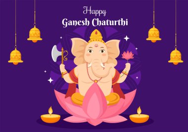 Mutlu Ganesh Chaturthi Festivali Düz Tarz Arkaplan Resimleriyle Dünya 'ya gelişini kutlamak için