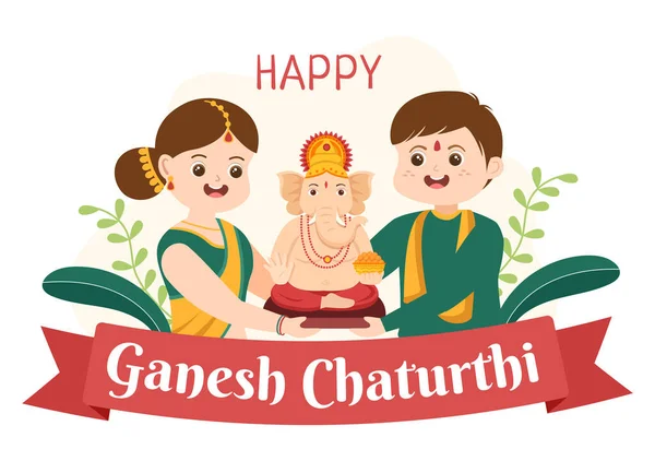 Happy Ganesh Chaturthi Festival Índia Para Celebrar Sua Chegada Terra —  Vetores de Stock