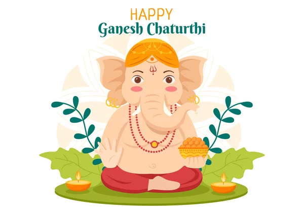 Happy Ganesh Chaturthi Del Festival India Para Celebrar Llegada Tierra — Vector de stock