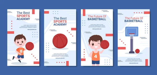 Basketball Academy Kids Social Media Stories Modelo Desenhos Animados Fundo — Vetor de Stock