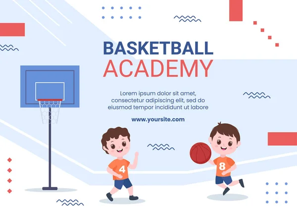 バスケットボールアカデミーキッズソーシャルメディアテンプレート漫画Twitch背景ベクトルイラスト — ストックベクタ