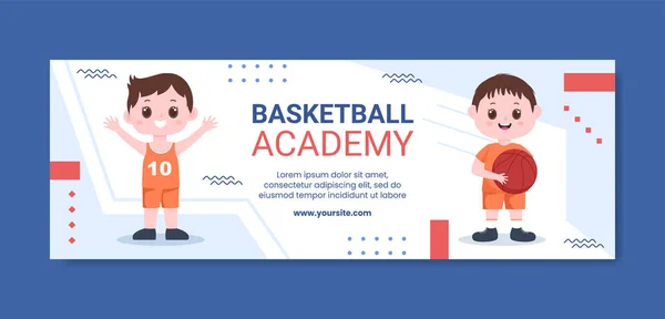 Basketball Academy Kids Social Media Twitch Banner Template Cartoon Background — Vetor de Stock