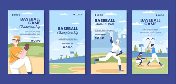 Beyzbol Oyunu Spor Toplumsal Medya Hikayeleri Düz Çizgi Film Arkaplan — Stok Vektör
