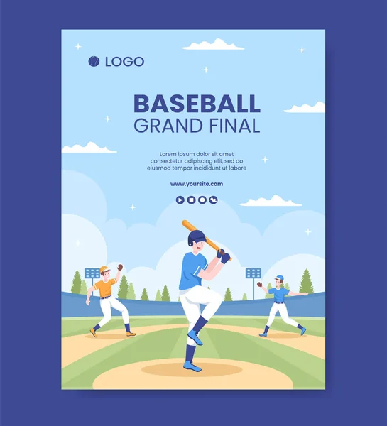 Beyzbol Oyunu Spor Sosyal Medya Dikey Poster Şablonu Düz Arkaplan — Stok Vektör