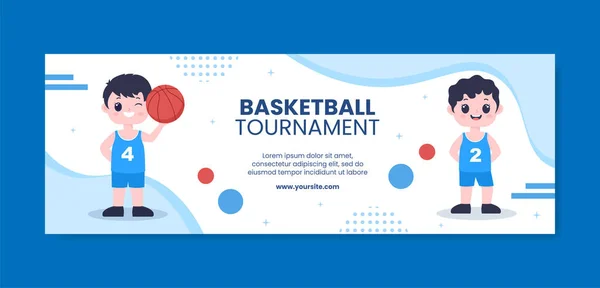 Basketball Sports Tournament Social Media Twitch Banner Template Cartoon Background — Vetor de Stock