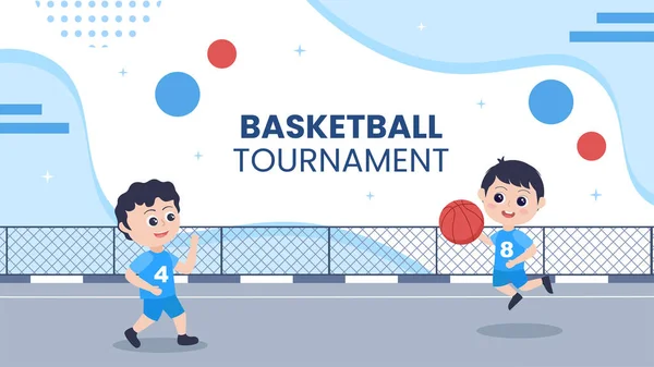 Basketball Sports Tournament Social Media Video Channel Template Cartoon Background — Vetor de Stock