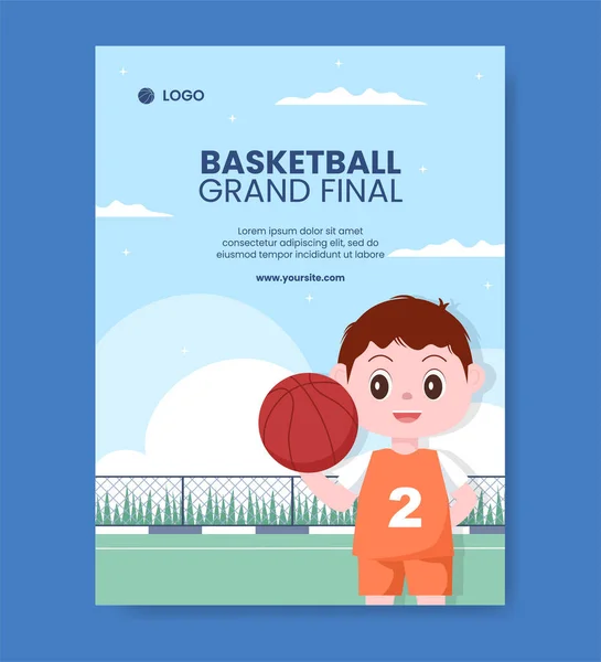 Basketball Sports Tournament Social Media Vertical Poster Template Cartoon Background — Vetor de Stock