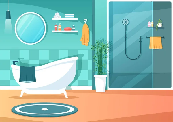Modern Bathroom Furniture Interior Background Illustration Bathtub Faucet Toilet Sink — стоковий вектор