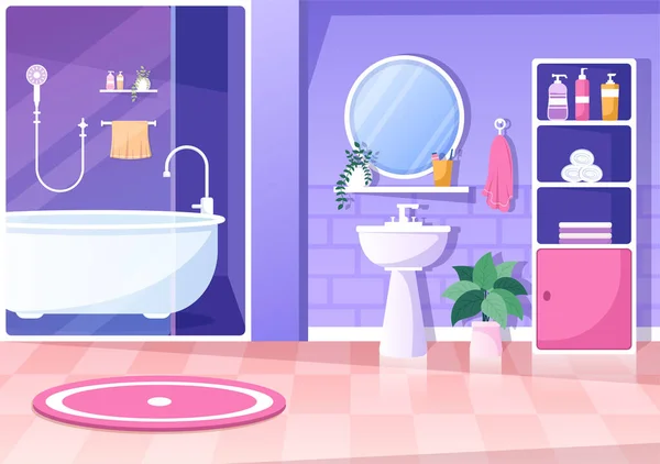 Modern Bathroom Furniture Interior Background Illustration Bathtub Faucet Toilet Sink — Stock Vector
