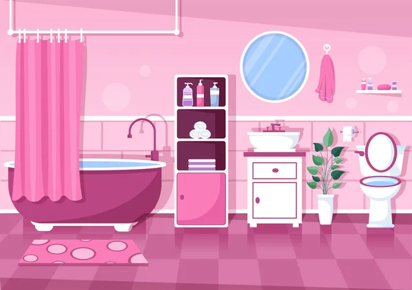 Nowoczesne Meble Łazienkowe Wnętrze Ilustracja Wanną Kran Toaleta Zlewozmywak Prysznica — Wektor stockowy
