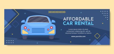 Araba Kiralama Sosyal Başlığı Kapak Şablonu Düz Çizgi Film Arkaplan Vektör Resimleri