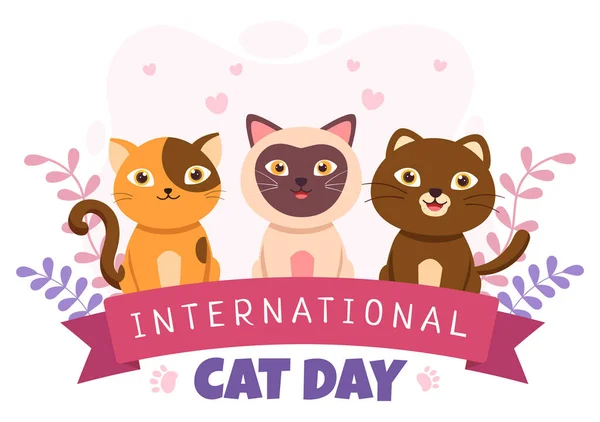 Международный День Кошки Празднует Дружбу Между Людьми Котами Августе Милом — стоковый вектор