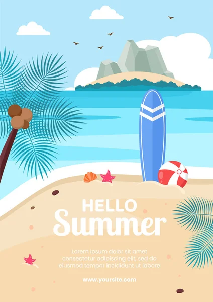 你好夏季社交媒体传单模板平面卡通背景图 — 图库矢量图片