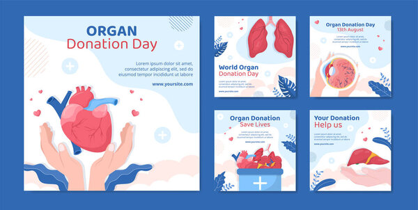 Organ Donation Day Social Media Post Template Flat Cartoon Background Vector Illustration