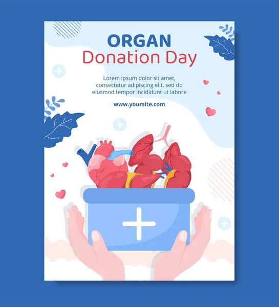 Día Donación Órganos Plantilla Póster Redes Sociales Fondo Dibujos Animados — Vector de stock