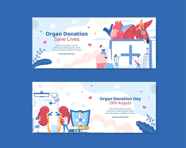 Organ Donation Day Social Media Horizontal Banner Template Flat Cartoon — 스톡 벡터