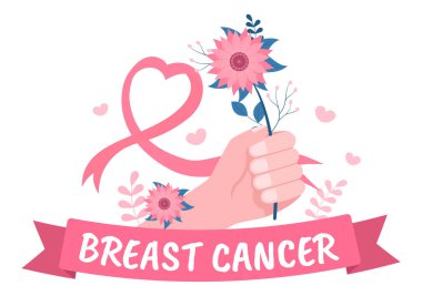 Göğüs Kanseri Farkındalığı Ayı Çizgi Film Çizimi Hastalık Önleme Kampanyası veya Sağlık Hizmetleri için Pembe ve Kadın