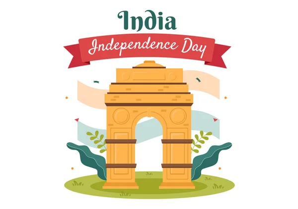 Днем Индийского Флага Который Отмечается Каждый Август Флагами Персонажами Колесами — стоковый вектор