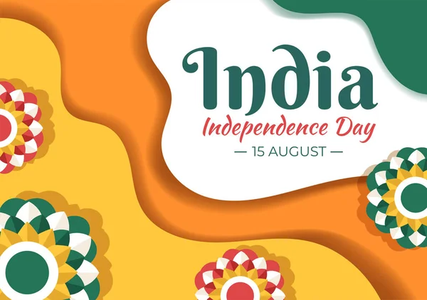 Feliz Día Independencia India Que Celebra Cada Agosto Con Banderas — Vector de stock