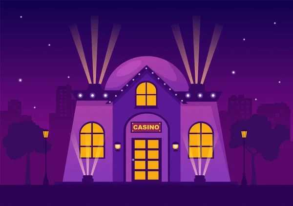 Casino Building Cartoon Illustration Architecture Lights Purple Background Gambling Style — Stockový vektor