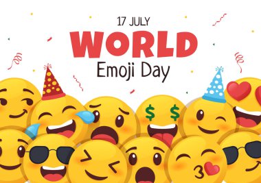 Dünya Emoji Günü Etkinlikler ve Ürünlerle Kutlama Farklı Yüz İfadesi Şirin Çizgi Film Biçimi Düz Arkaplan Resimlerinde