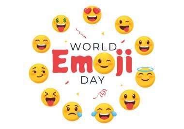 Dünya Emoji Günü Etkinlikler ve Ürünlerle Kutlama Farklı Yüz İfadesi Şirin Çizgi Film Biçimi Düz Arkaplan Resimlerinde