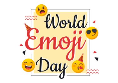 Dünya Emoji Günü Etkinlikler ve Ürünlerle Kutlama Farklı Yüz İfadesi Şirin Çizgi Film Biçimi Düz Arkaplan Resimlerinde