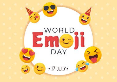Dünya Emoji Günü Etkinlikler ve Ürünlerle Kutlama Farklı Yüz İfadesi Şirin Çizgi Film Biçimi Düz Arkaplan Resimlerinde