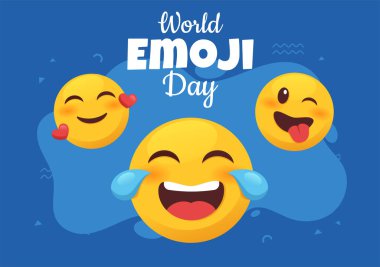 Dünya Emoji Günü Etkinlikler ve Ürünlerle Kutlama Farklı Yüz İfadesi Şirin Çizgi Film Biçimi Düz Arkaplan Resimlerinde